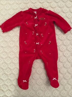 NBW Baby Red Holiday Velvet One-Piece “First Christmas” Footed Sleeper